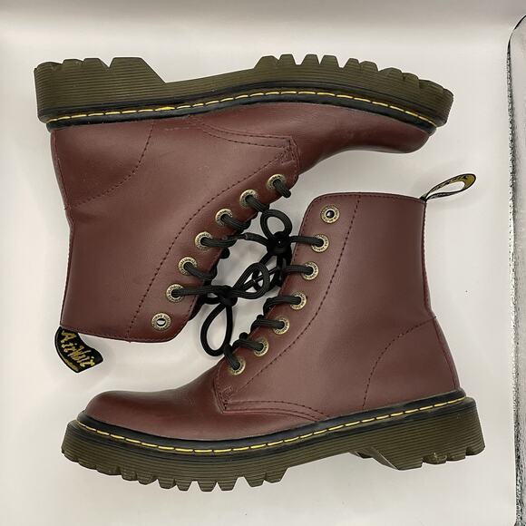 Dr Martens Luana Dark Cherry Red Leather Lace-Up Combat Boots Womens 6 AW004 - Picture 2 of 7
